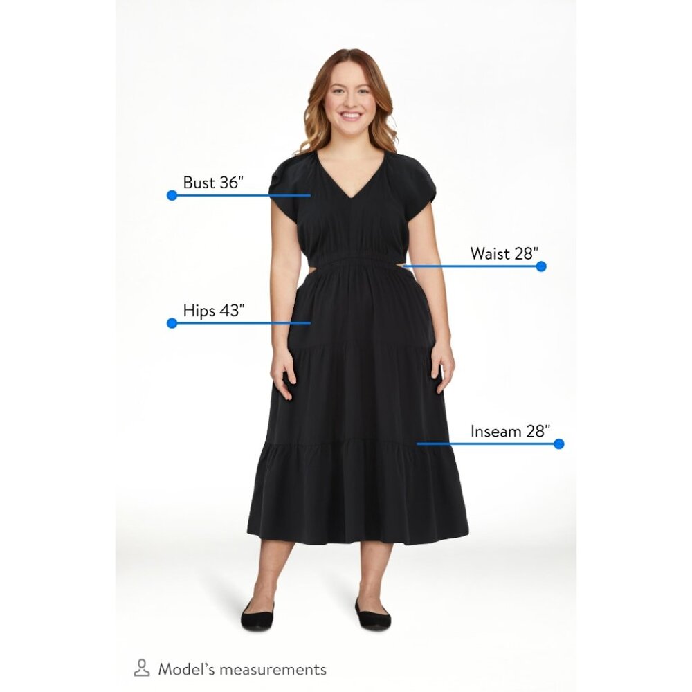 Time and Tru | Black Tiered Cut-Out Midi Dress